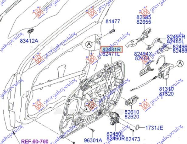 PODIZAC PREDNJEG PROZORA ELEKTRICNI (BEZ MOTORA) (CESKA) (O)